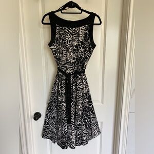 Perceptions Black and White A-Line Midi Dress